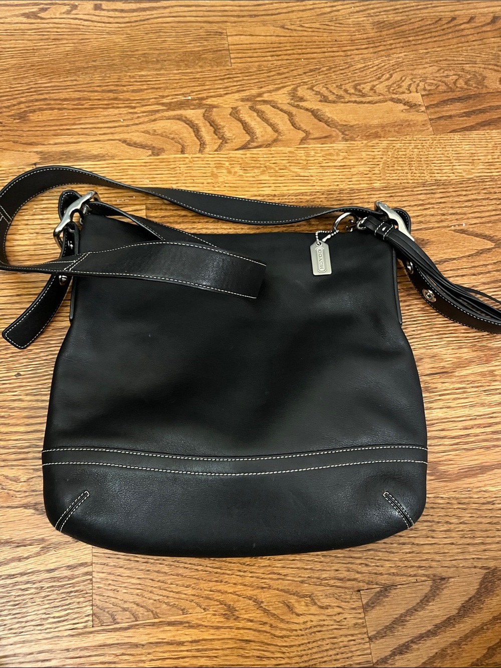 COACH 1415 Soho Cross Body Shoulder bag Hobo Leather Black Stitch COA
